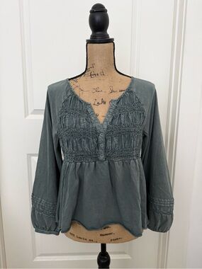 Lucky Brand Boho Peasant Blouse - Teal Green